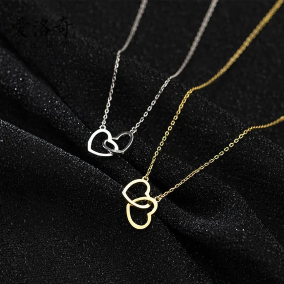 Double Heart Connected Pendant Chain in 925 Silver