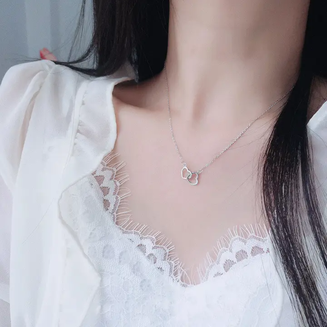 Double Heart Connected Pendant Chain in 925 Silver