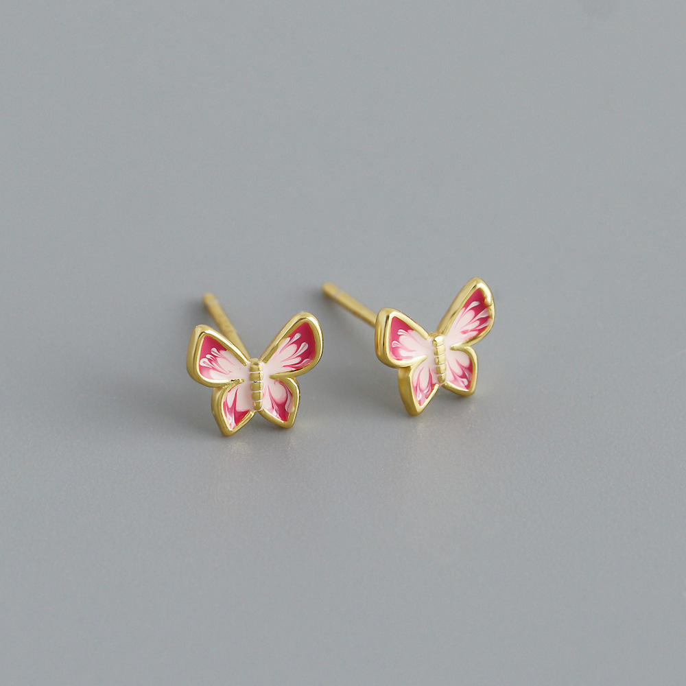 925 Sterling Silver Gold Plated Color Enamel Butterfly Stud Earrings – Elegant & Dainty