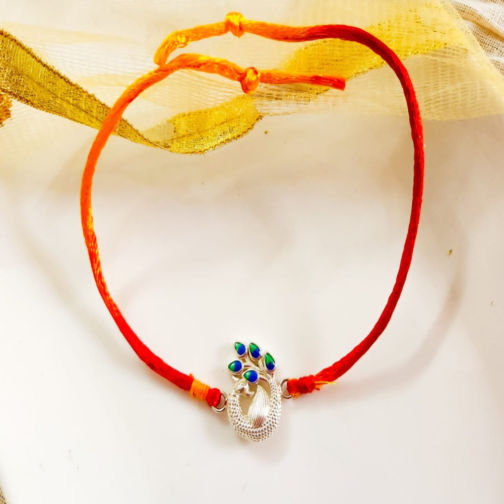 Sterling silver peacock thread Rakhi