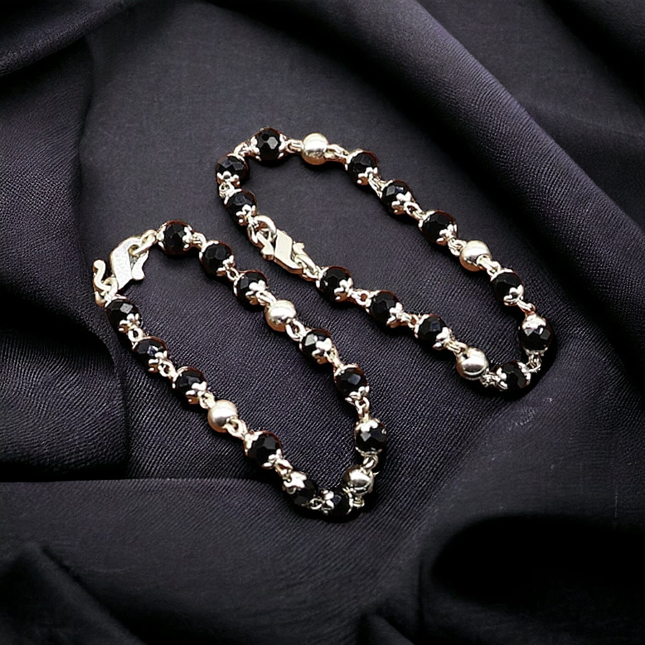 Elegant Black and Silver Beaded Nazaria for Babies