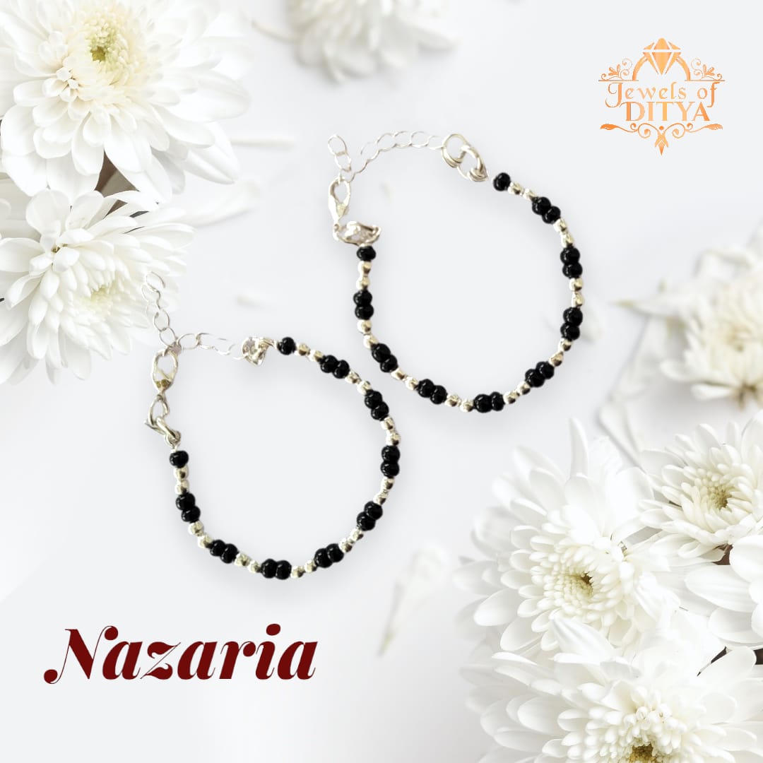 Beautiful Black and Silver Beaded Nazaria for Babies