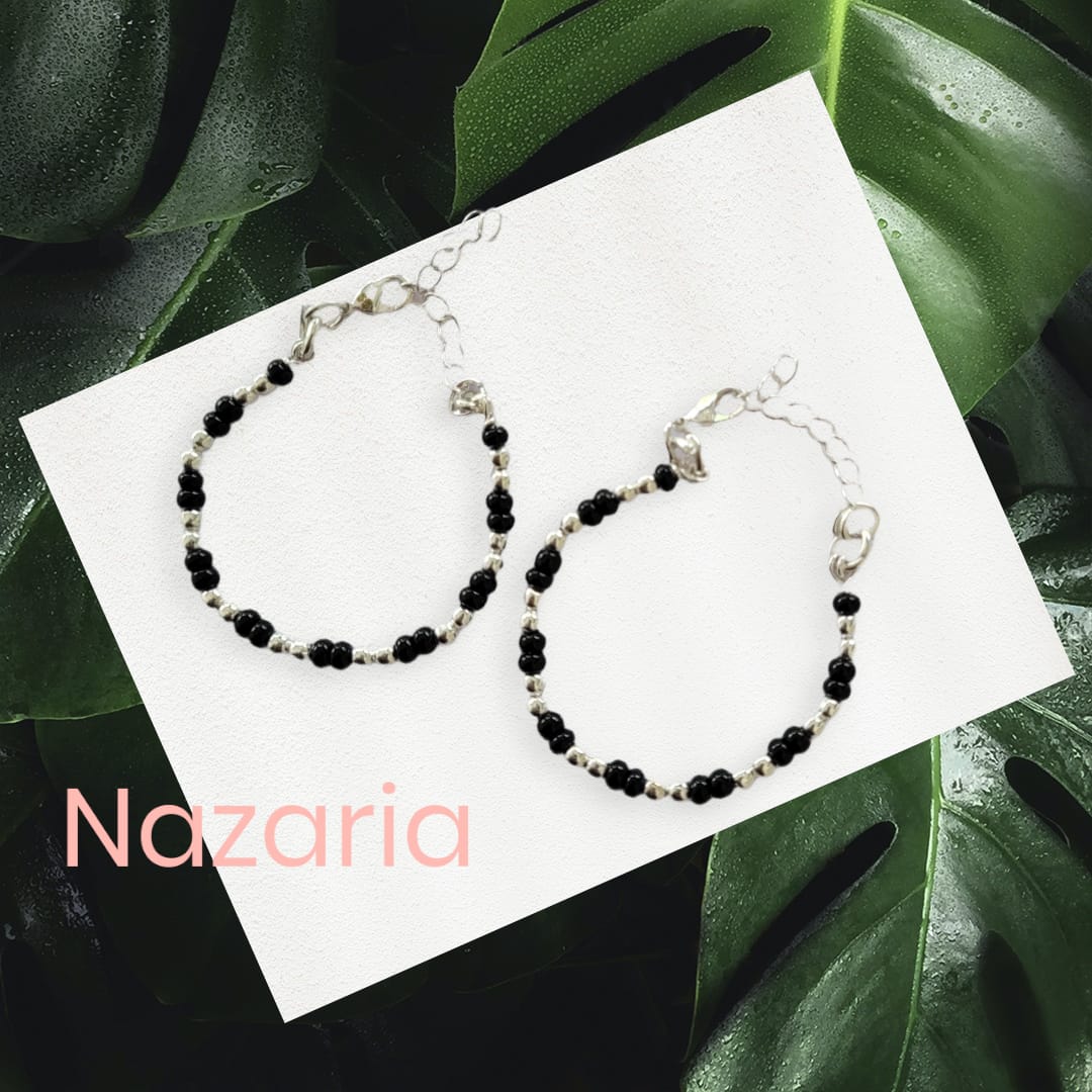 Beautiful Black and Silver Beaded Nazaria for Babies