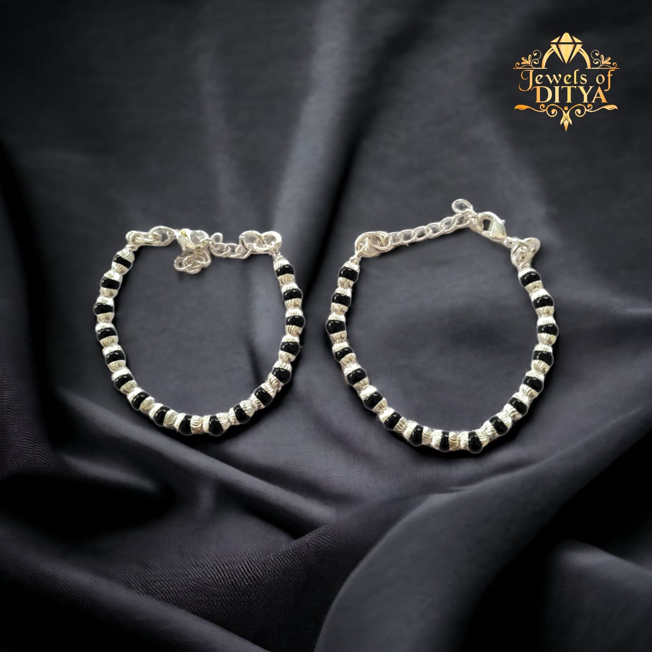 Charming Black and Silver Beaded Nazaria for Infants