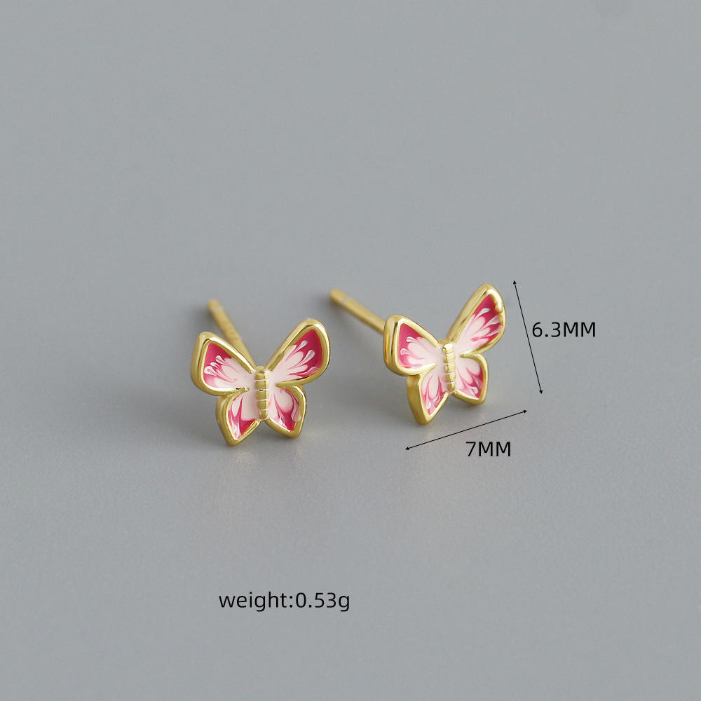 925 Sterling Silver Gold Plated Color Enamel Butterfly Stud Earrings – Elegant & Dainty