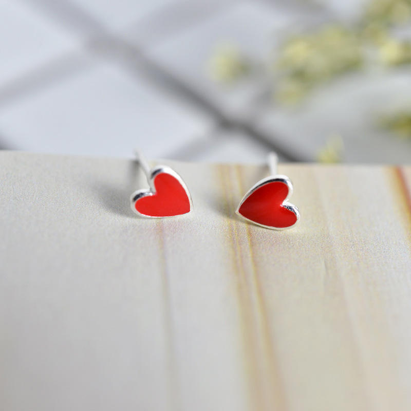 925 Sterling Silver Red Heart Stud Earring
