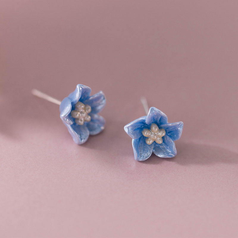 925 Sterling Silver Blue Flower Stud Earring