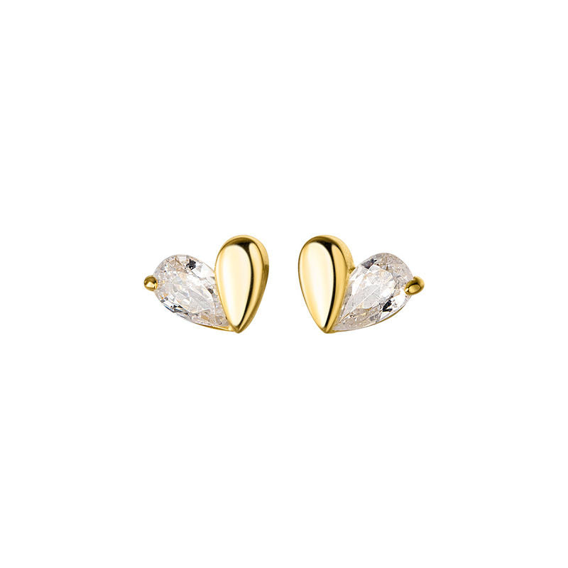925 Sterling Silver 18K Gold Plated Heart Shape CZ Stud Earrings