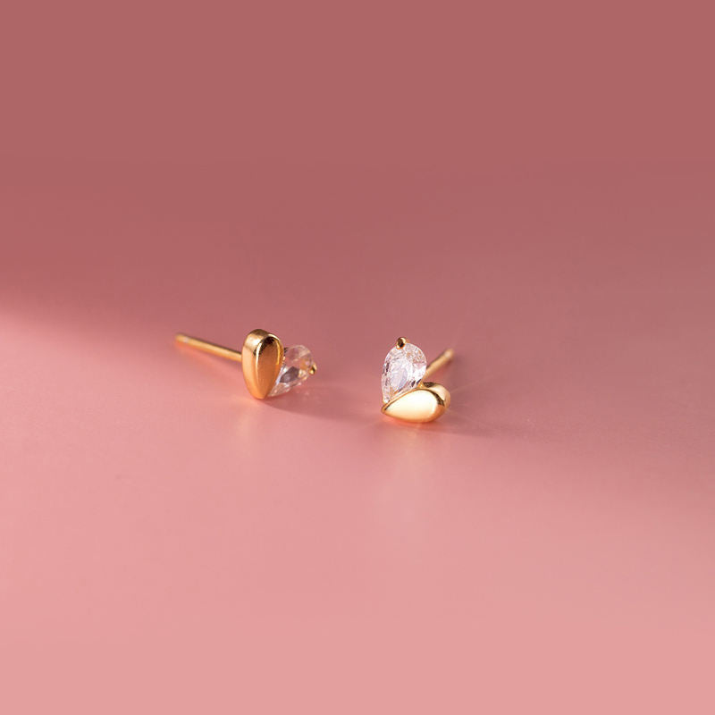 925 Sterling Silver 18K Gold Plated Heart Shape CZ Stud Earrings