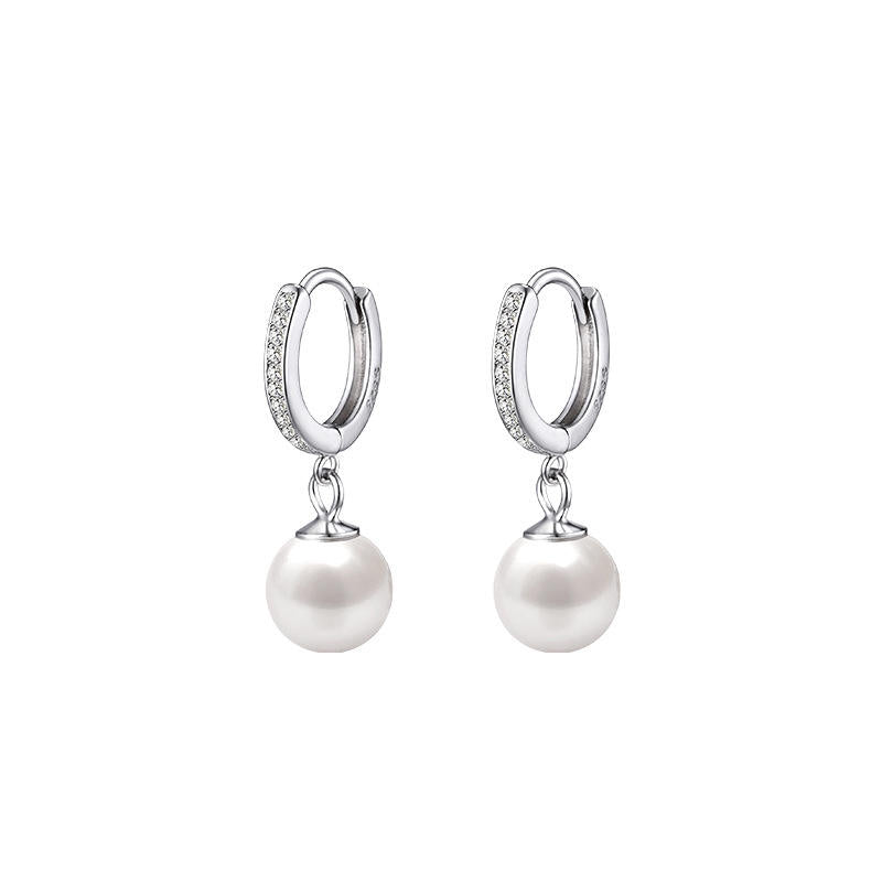 925 Sterling Silver Simple Pearl Hoop Earrings