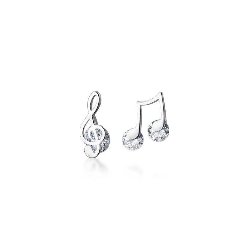 925 Sterling Silver Sweet Asymmetric Music Note CZ Stud Earrings