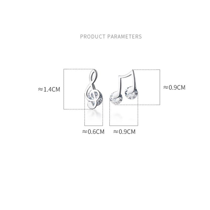 925 Sterling Silver Sweet Asymmetric Music Note CZ Stud Earrings