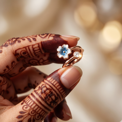 Adjustable Rose Gold Blue Cherry Blossom Toe Ring | 925 Silver