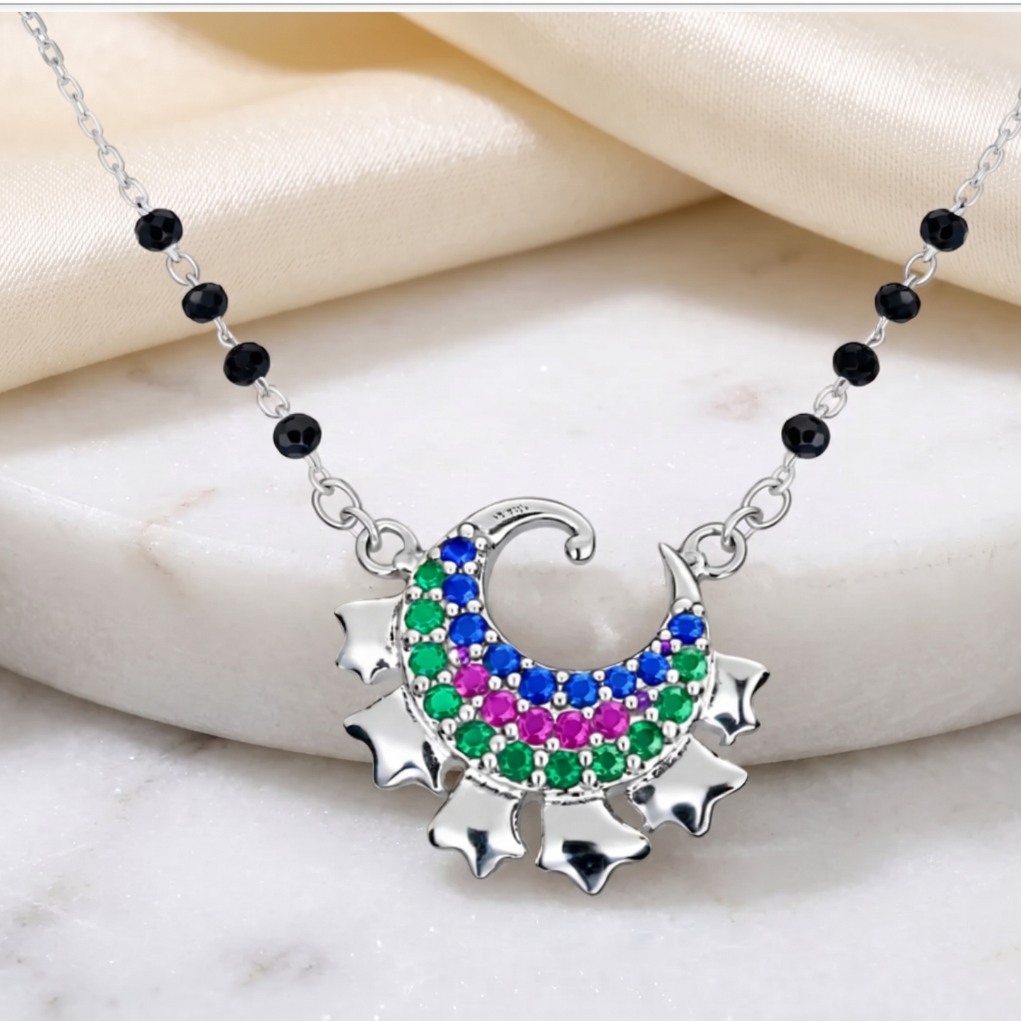 925 Silver Vibrant Crescent Mangalsutra | Jewels of Ditya