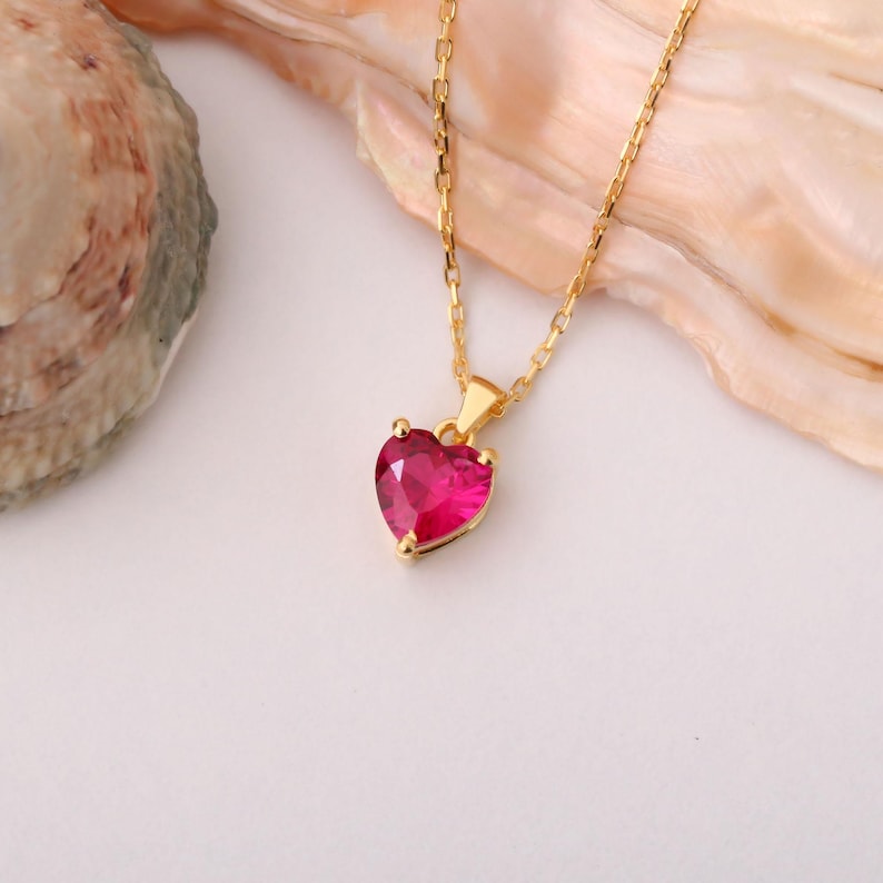 Radiant Ruby Heart Necklace - Gold Plated 925 Sterling Silver
