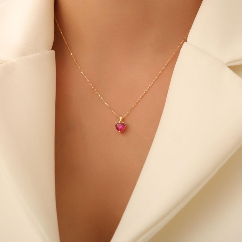 Radiant Ruby Heart Necklace - Gold Plated 925 Sterling Silver
