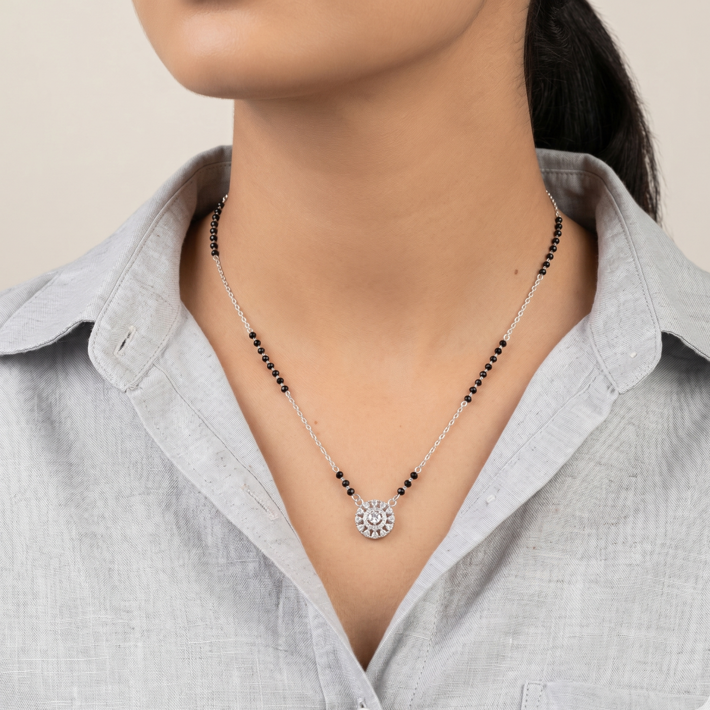 925 Silver Floral Sunburst Mangalsutra | Jewels of Ditya