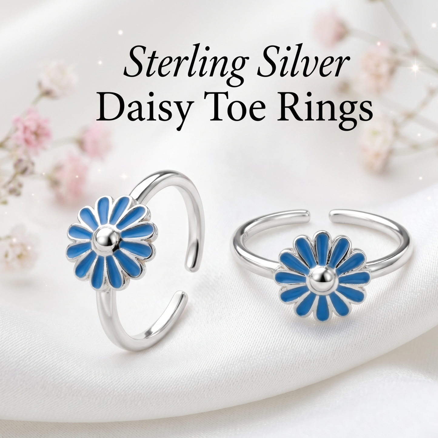 Adjustable Sterling Silver Blue Daisy Toe Ring | 925 Silver