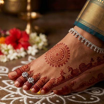 Nithya Floral Toe Rings • 925 Silver & Marcasite