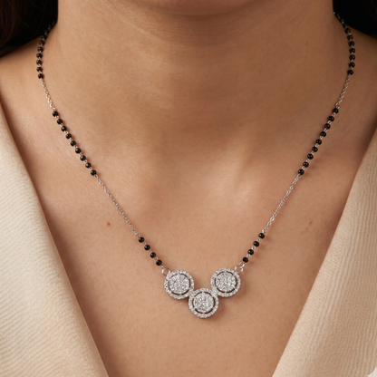 Modern 925 Silver Triple Halo Mangalsutra