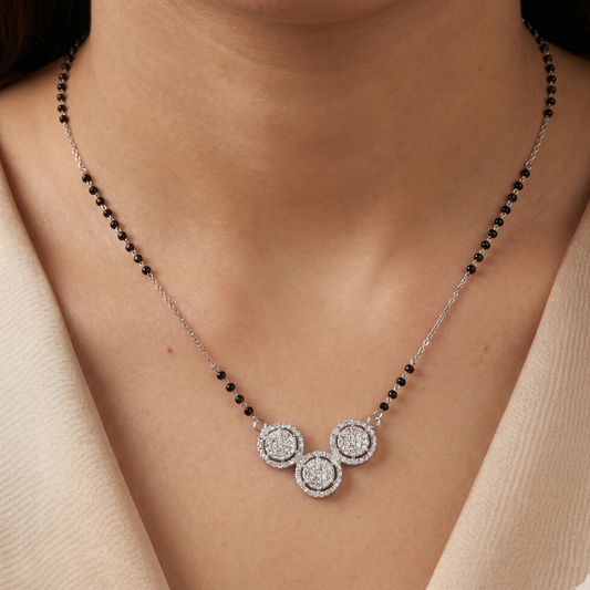Modern 925 Silver Triple Halo Mangalsutra