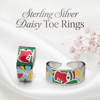 Abstract Persona" 925 Silver Enamel Toe Ring – Geometric Art Deco Style Adjustable Band