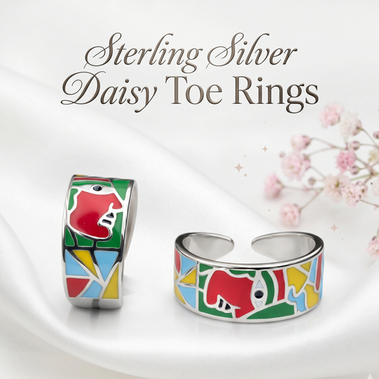 Abstract Persona" 925 Silver Enamel Toe Ring – Geometric Art Deco Style Adjustable Band