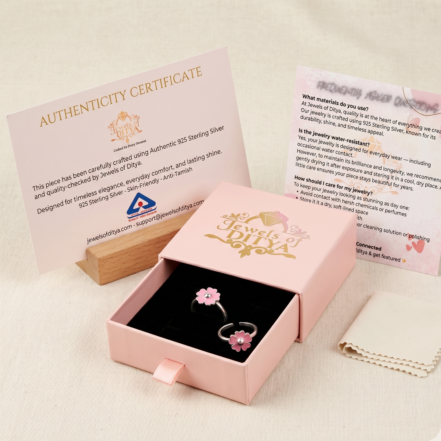 Adjustable Sterling Silver Pink Floral Toe Ring | 925 Silver