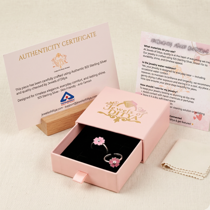 Adjustable Sterling Silver Pink Floral Toe Ring | 925 Silver