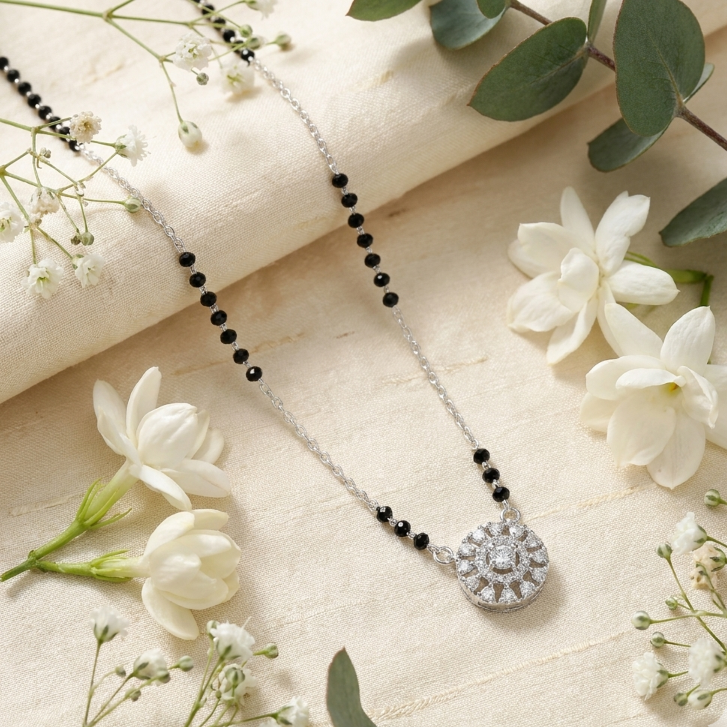 925 Silver Floral Sunburst Mangalsutra | Jewels of Ditya