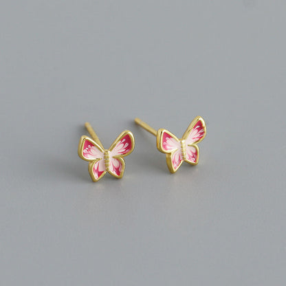 925 Sterling Silver Gold Plated Color Enamel Butterfly Stud Earrings – Elegant & Dainty