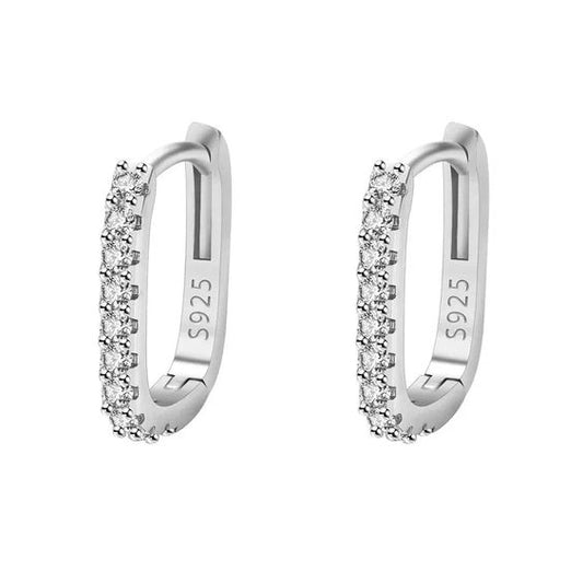 Geometric Sparkle: Rectangular Zirconia Hoops in 925 Sterling Silver