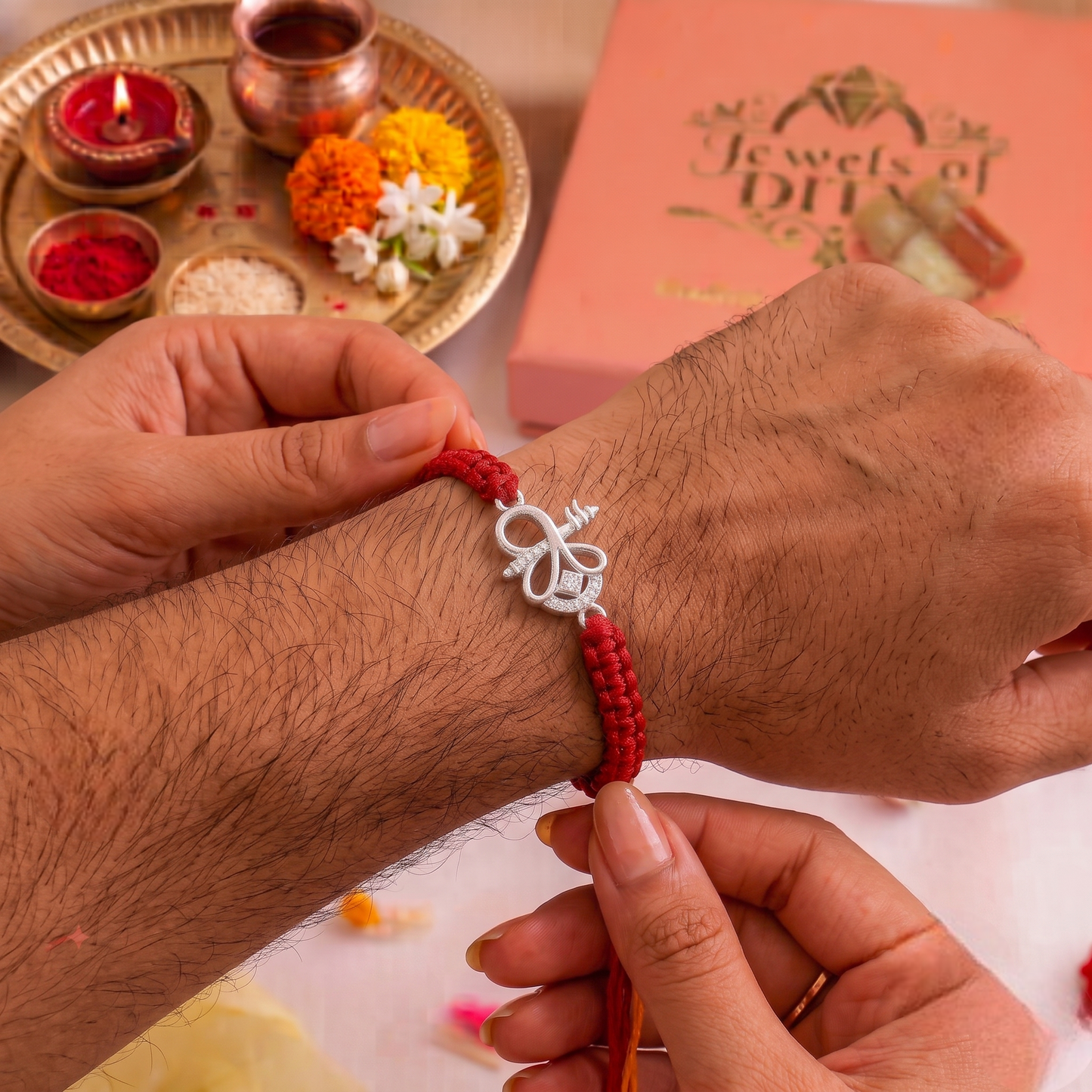 925 Sterling Silver Bansuri Feather Rakhi for Brother | Handcrafted Silver Thread Rakhi