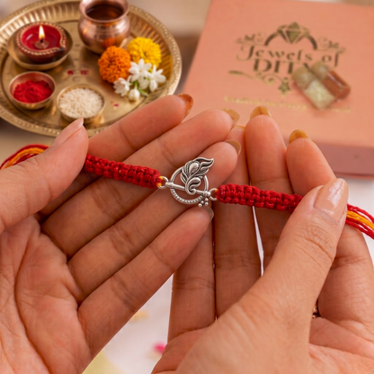 925 Sterling Silver Feather Leaf Rakhi | Vintage Handcrafted Silver Thread Bracelet