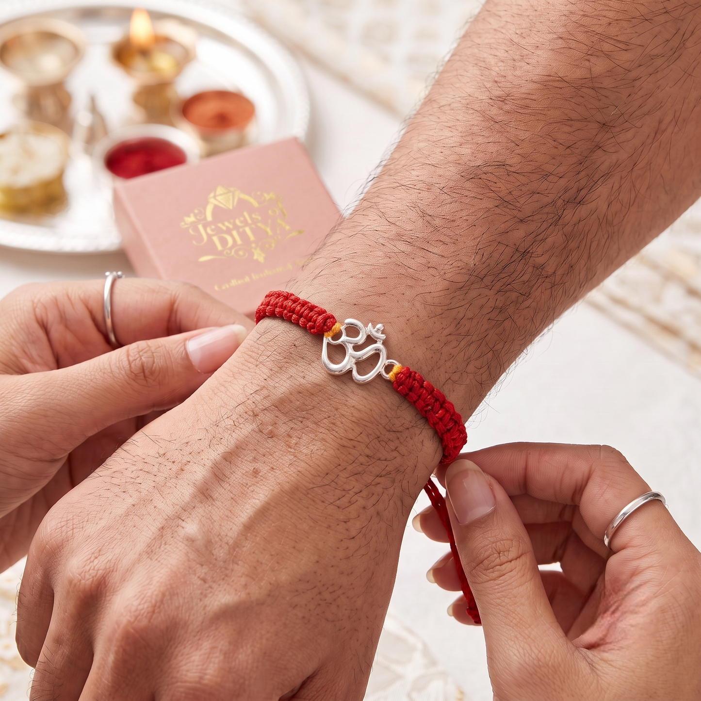 Minimalist 925 Sterling Silver Om Rakhi | Pure Silver Sacred Thread Bracelet