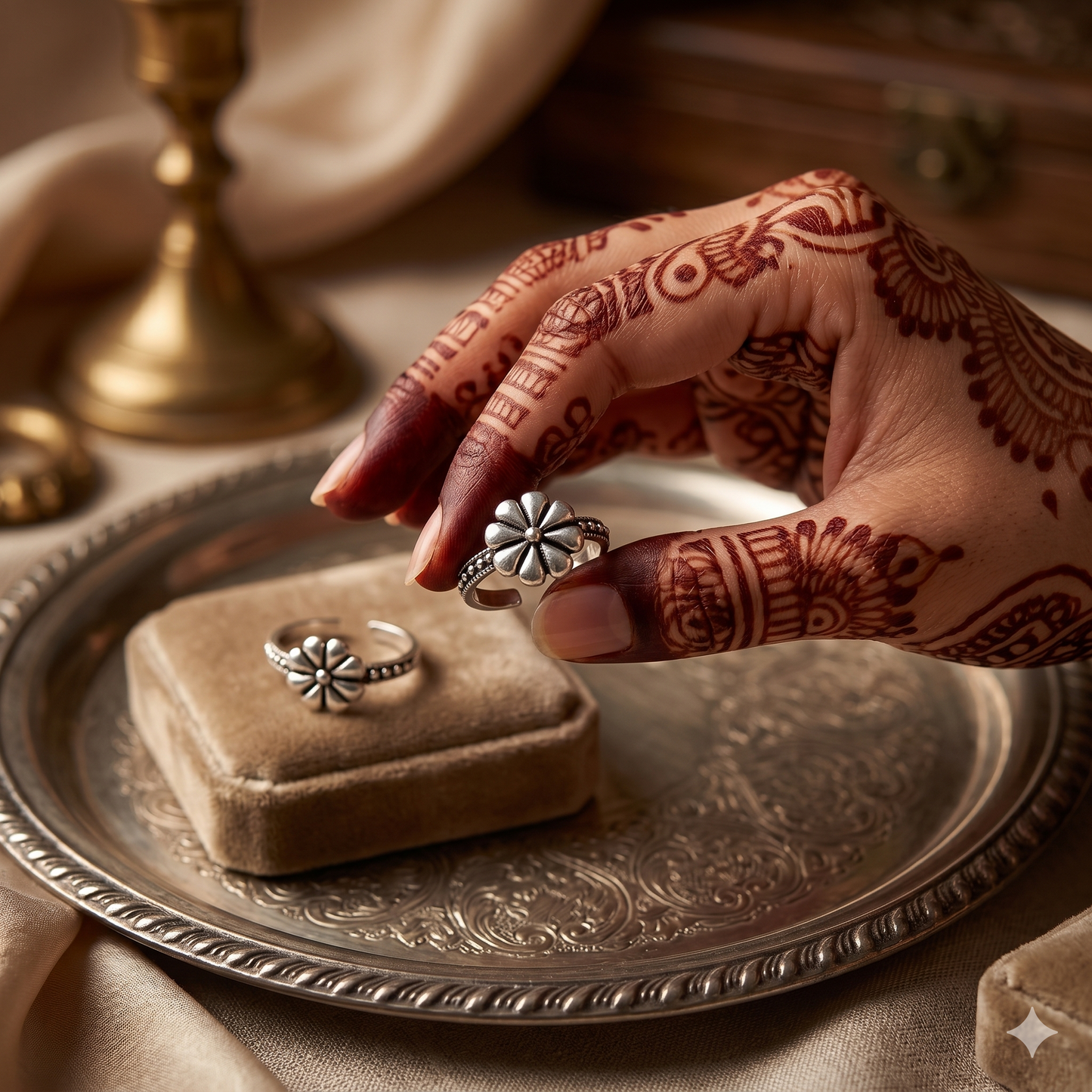Nithya Floral Toe Rings • 925 Silver & Marcasite
