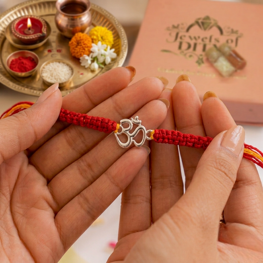 Minimalist 925 Sterling Silver Om Rakhi | Pure Silver Sacred Thread Bracelet