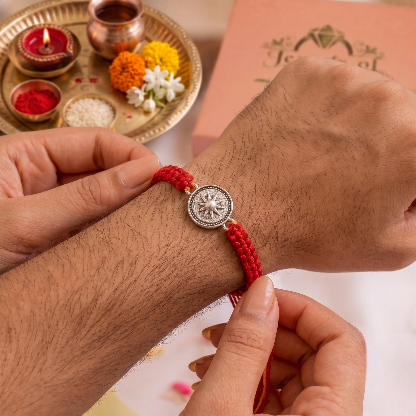 Oxidized 925 Sterling Silver Sunburst Rakhi | Vintage Handcrafted Silver Thread Bracelet
