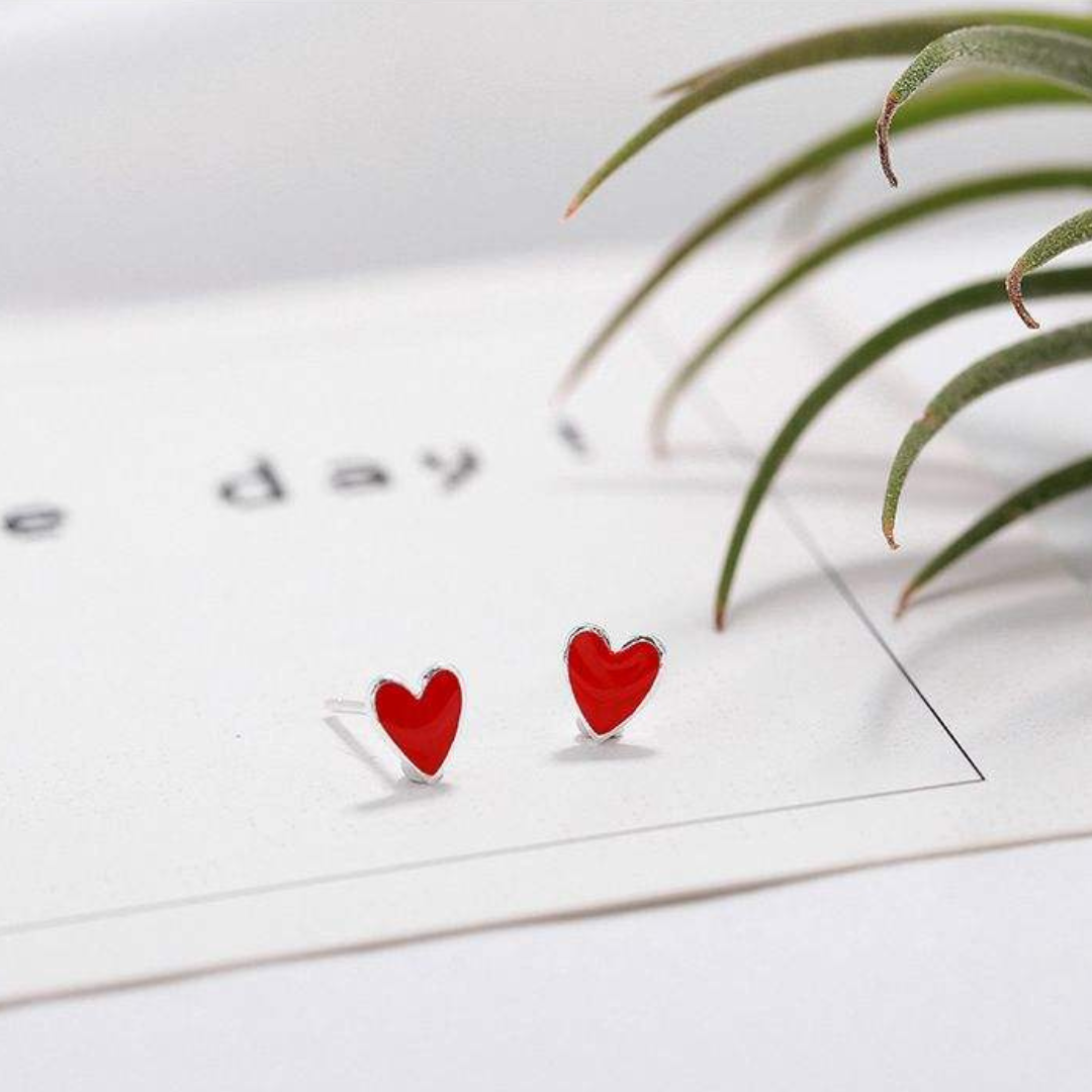 925 Sterling Silver Red Heart Stud Earring