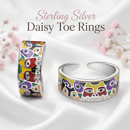 925 Sterling Silver "The Muse" Handcrafted Enamel Toe Ring – Adjustable Cubist Art Jewelry