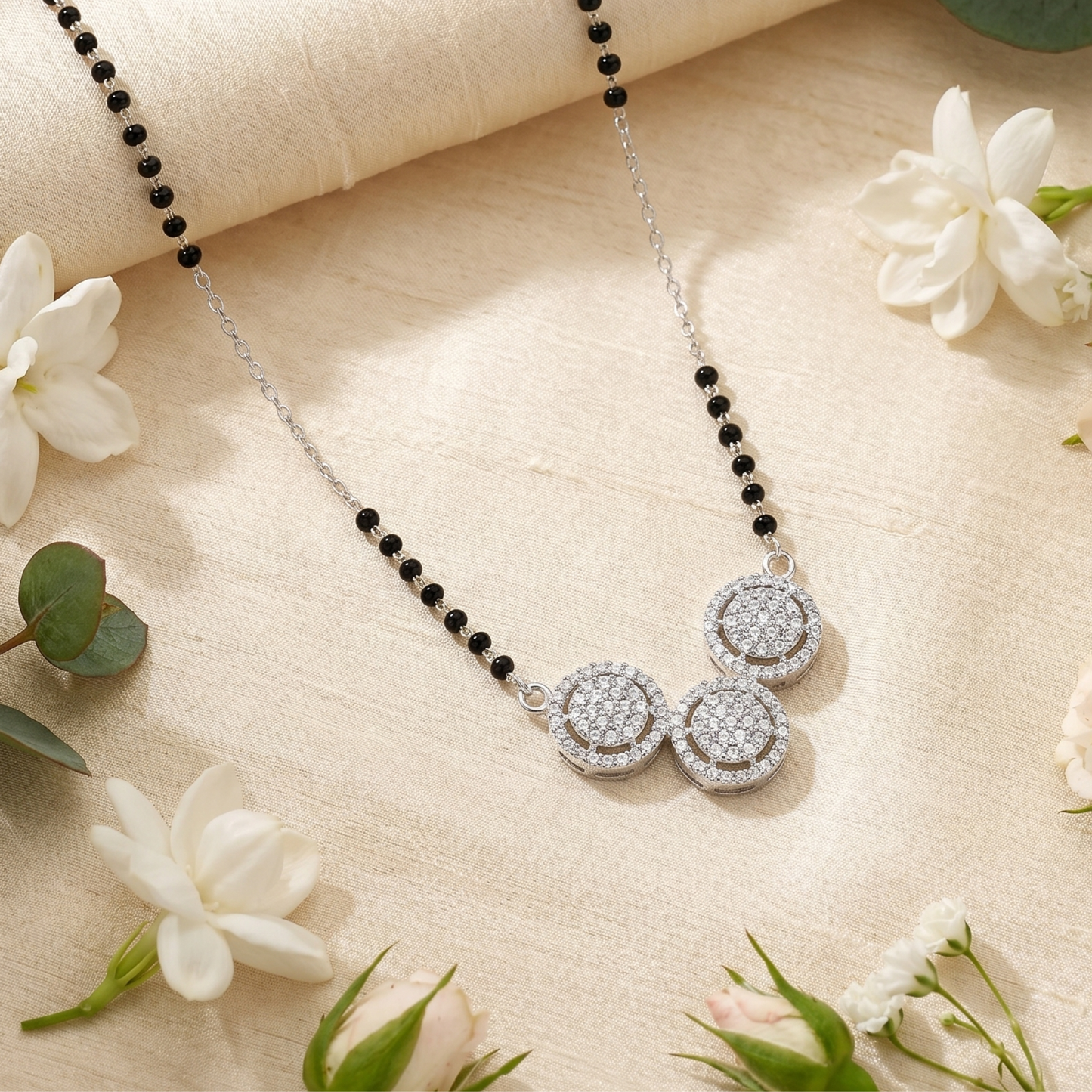 Modern 925 Silver Triple Halo Mangalsutra