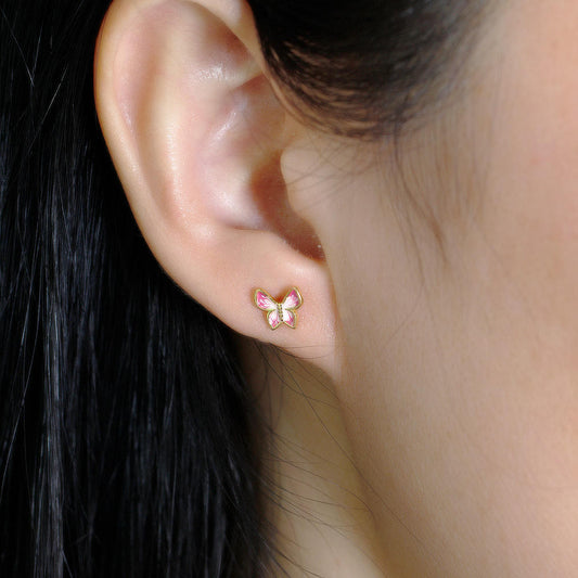 925 Sterling Silver Gold Plated Color Enamel Butterfly Stud Earrings – Elegant & Dainty