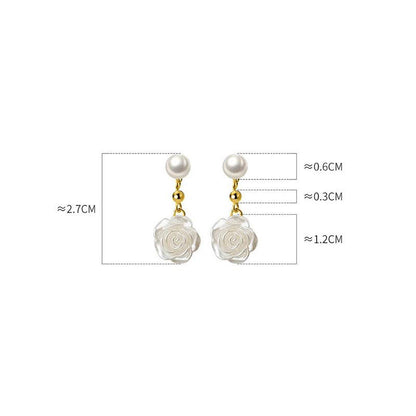 925 Sterling Silver Pearl Camellia Flower Earrings – Elegant Floral Studs