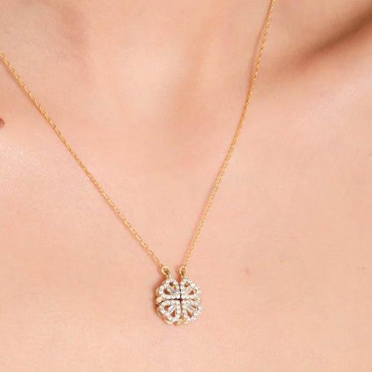 2-in-1 Lucky Clover Magnetic Pendant - Gold Plated S925 Silver