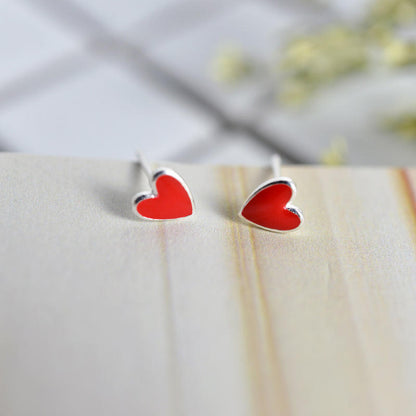 925 Sterling Silver Red Heart Stud Earring