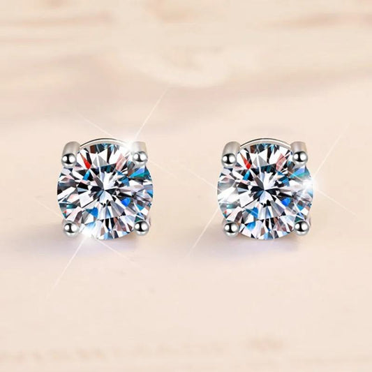 GRA Certified VVS1 Moissanite Solitaire Studs - 925 Sterling Silver