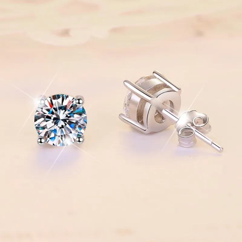 GRA Certified VVS1 Moissanite Solitaire Studs - 925 Sterling Silver