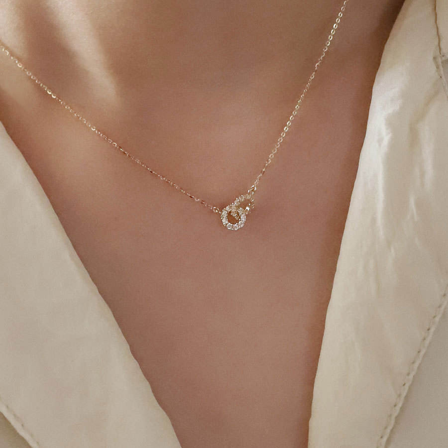 14K Gold Plated Double Ring Pendant | Interlocking Hearts & Circles