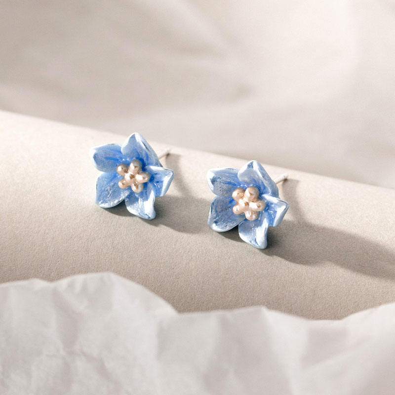 925 Sterling Silver Blue Flower Stud Earring