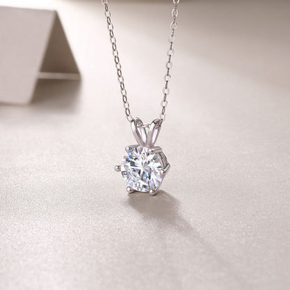 925 Sterling Silver 2CT Moissanite Necklace | Round VVS Solitaire Pendant